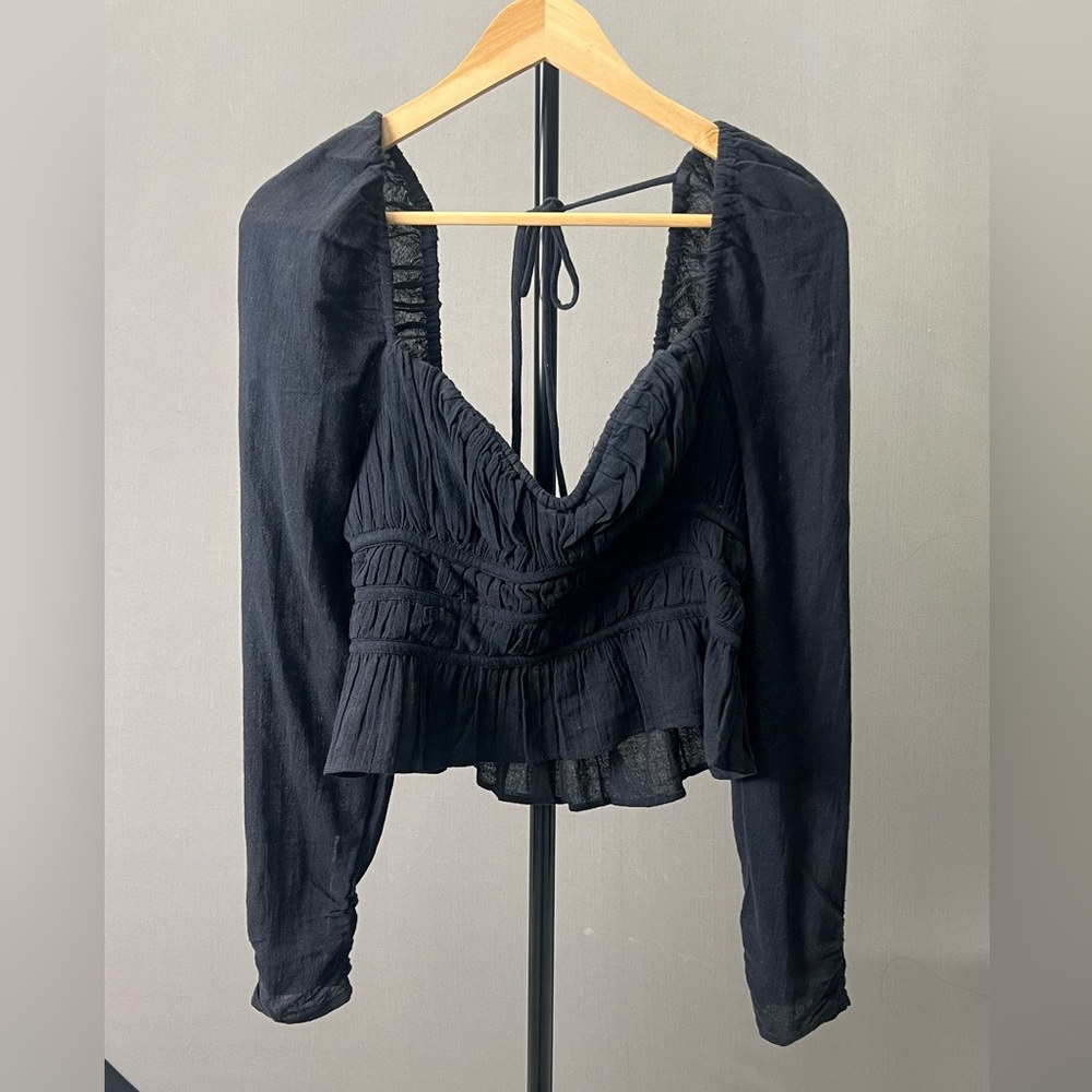 Free People Black Ruched Blouse